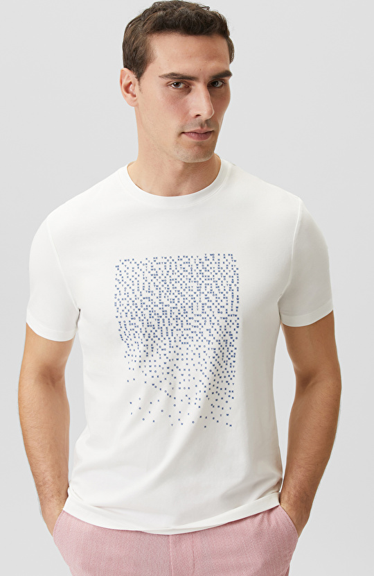 Beyaz Network Mini Harf Baskılı T-shirt