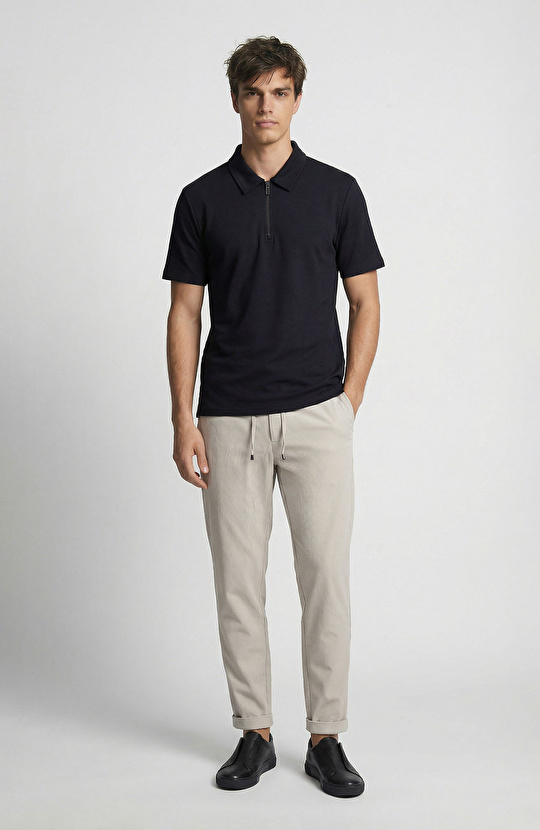 Navy Blue Polo Collar Zippered Sweatshirt