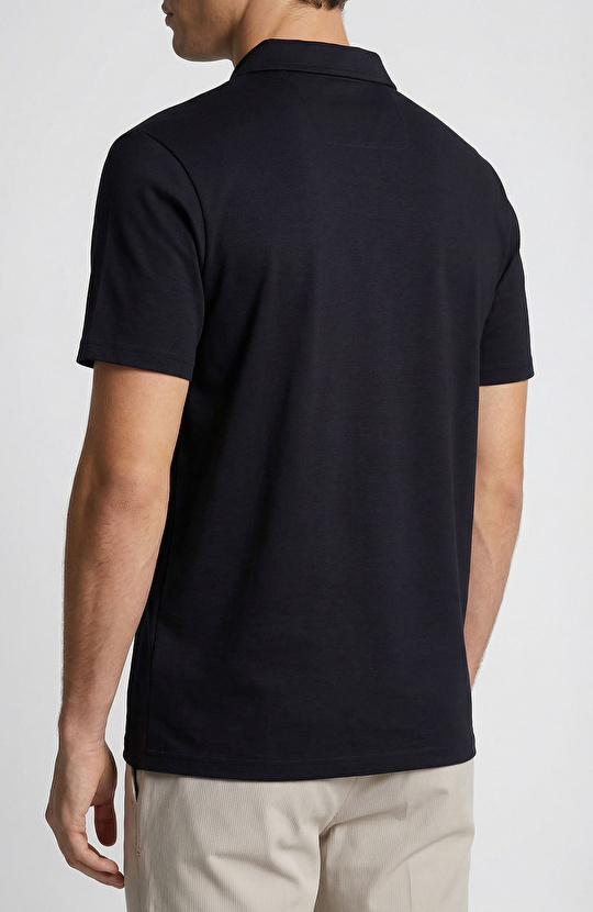 Navy Blue Polo Collar Zippered Sweatshirt