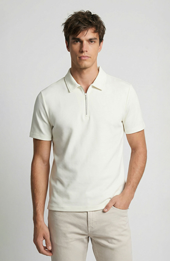 Kırık Beyaz Fermuarlı Sweatshirt