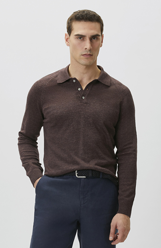 Bordo Polo Yaka Keten Triko Kazak