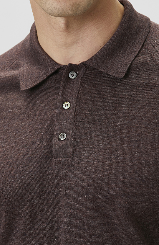 Bordo Polo Yaka Keten Triko Kazak