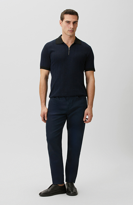 N-Tech Lacivert Polo Yaka Fermuarlı Triko Kazak