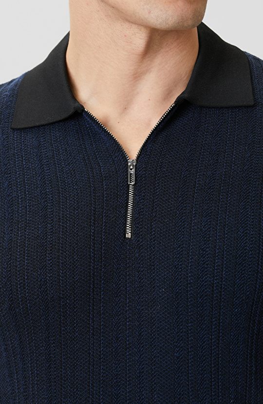 N-Tech Lacivert Polo Yaka Fermuarlı Triko Kazak