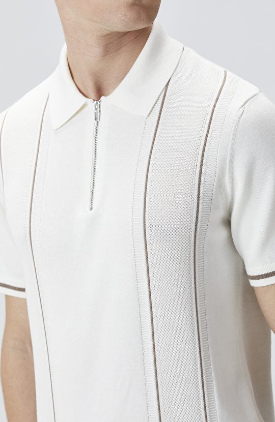 Off White Patterned Polo Knitwear Sweater