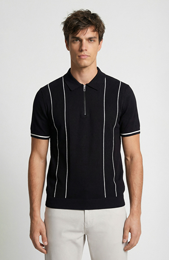 Siyah Polo Yaka Triko Kazak