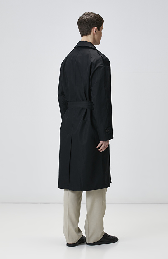 Siyah Keten Karışımlı Pardösü