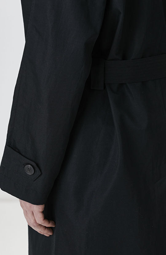 Siyah Keten Karışımlı Pardösü