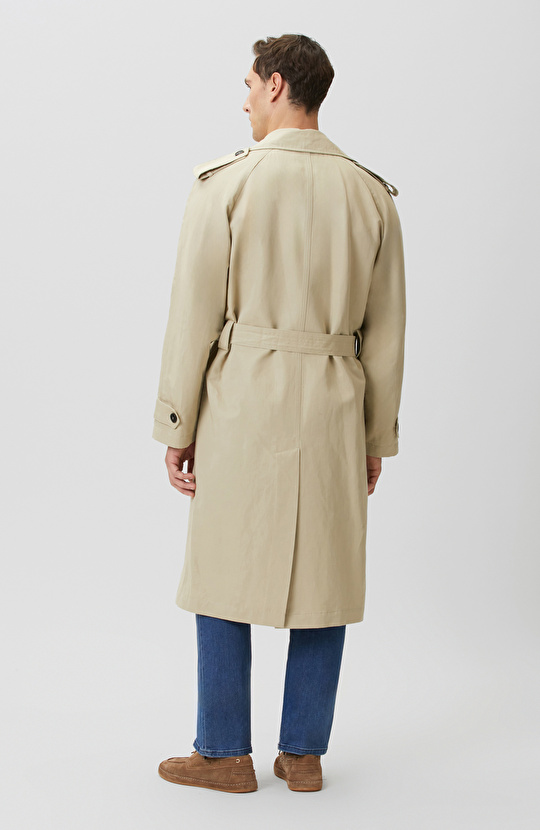 Bej Kruvaze Kemerli Keten Karışımlı Pardösü