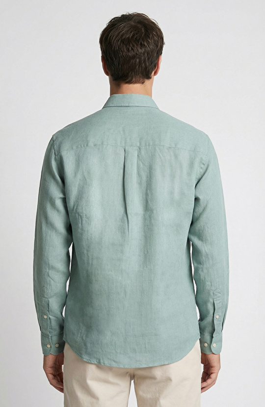 Mint Çizgili Keten Gömlek