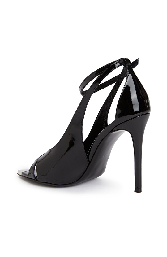 Siyah Kadın Bantlı Topuklu Sandalet