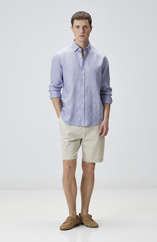 Slim Fit Taş Parça Boya Diyagonal Chino Şort