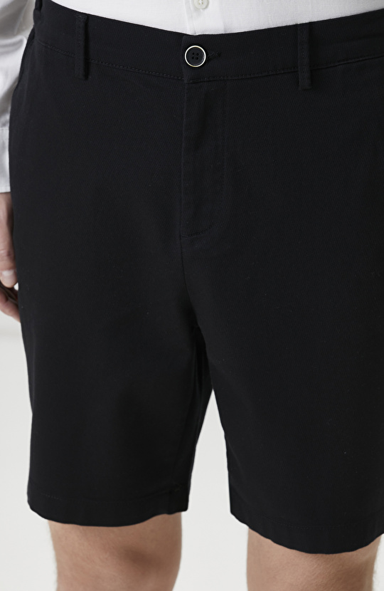 Slim Fit Siyah Parça Boya Diyagonal Chino Şort