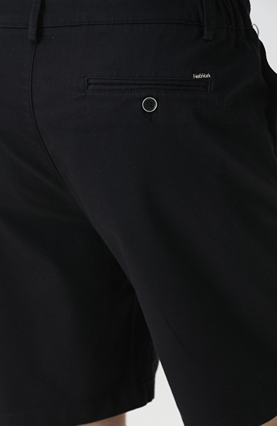 Slim Fit Siyah Parça Boya Diyagonal Chino Şort