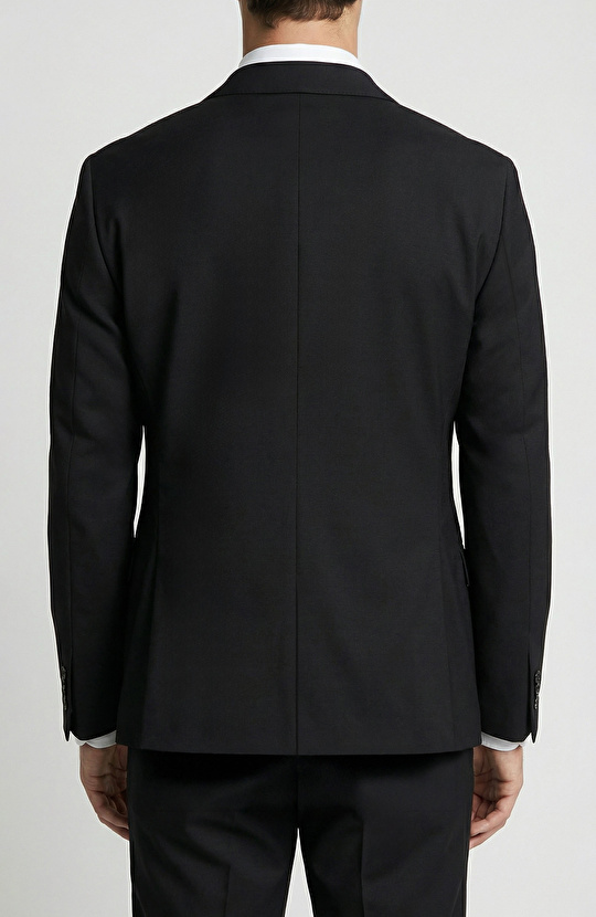 Slim Fit Siyah Mono Yaka Yünlü Takım Elbise