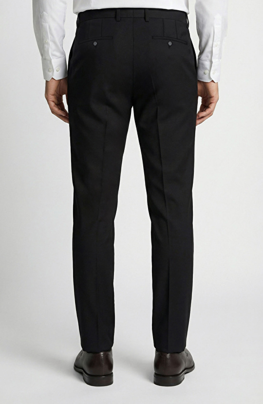 Slim Fit Siyah Mono Yaka Yünlü Takım Elbise