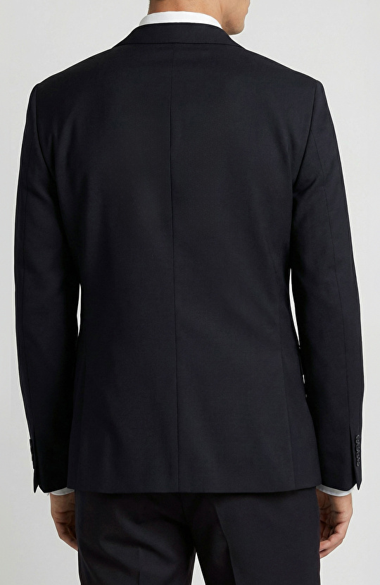 Slim Fit Lacivert Mono Yaka Yünlü Takım Elbise