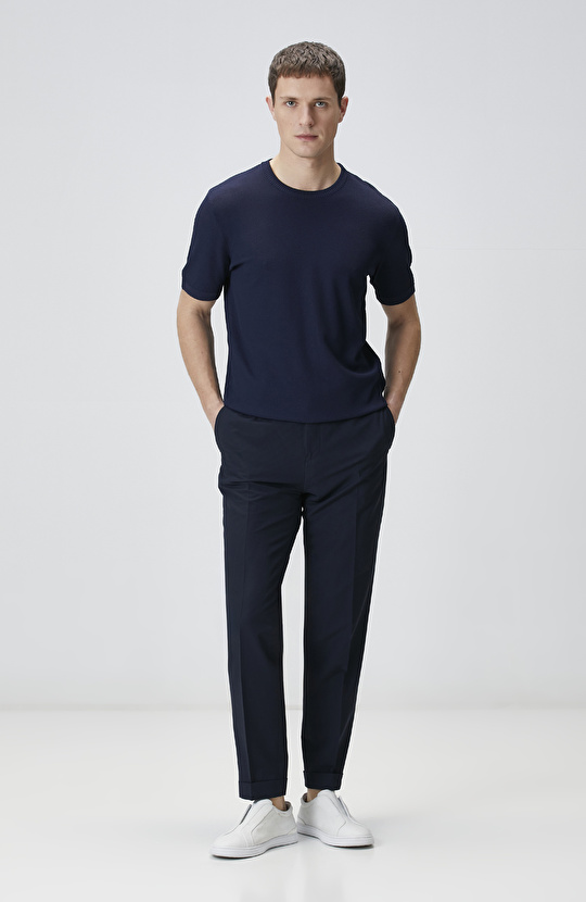 Lacivert Balıksırtı Desenli Triko Kazak