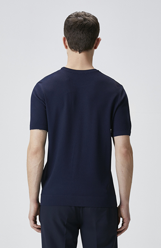 Lacivert Balıksırtı Desenli Triko Kazak