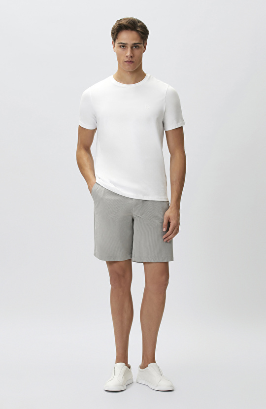 Gri Slim Fit Teknik Kumaş Duble Paça Şort
