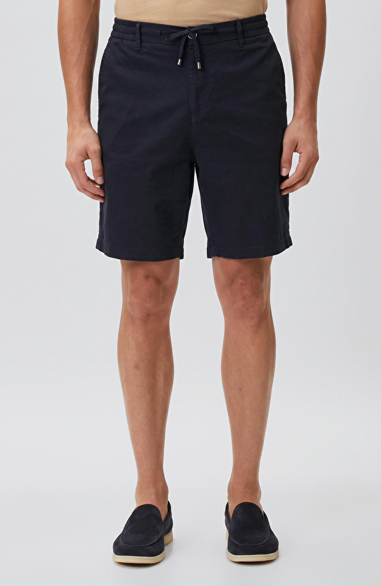 Slim Fit Lacivert Keten Karışımlı Dokuma Şort