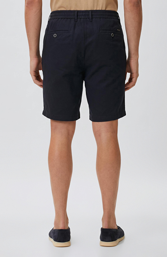 Slim Fit Lacivert Keten Karışımlı Dokuma Şort
