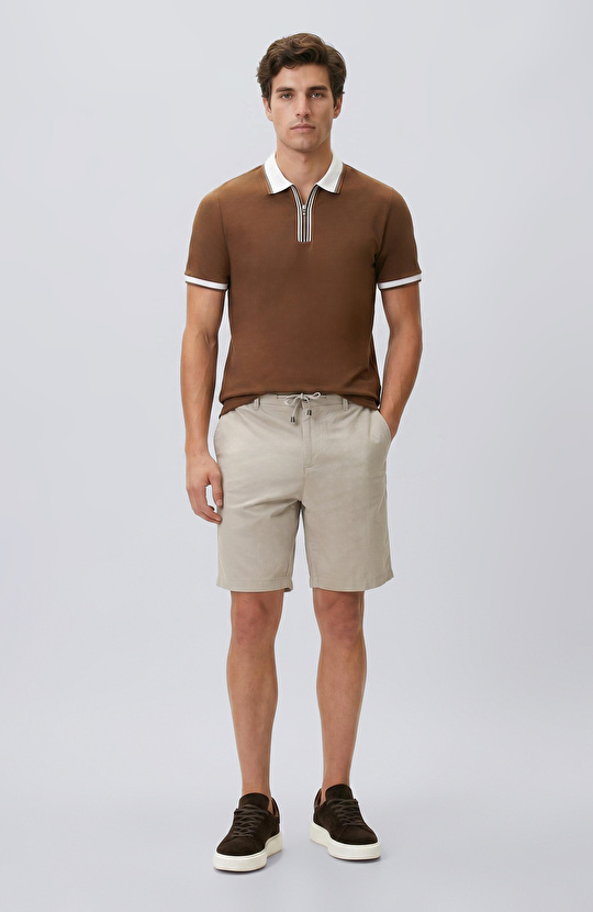 Slim Fit Vizon Keten Karışımlı Dokuma Şort