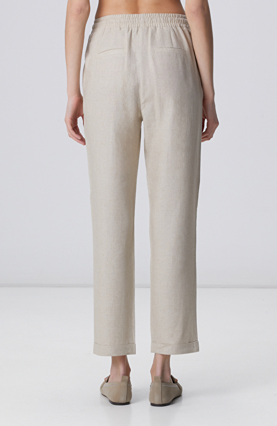Naturel Nervür Detaylı Keten Mix Pantolon