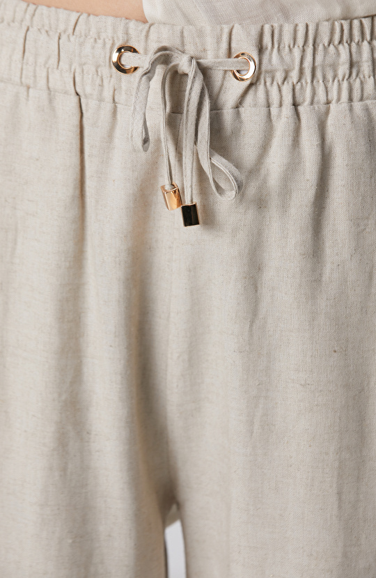 Naturel Nervür Detaylı Keten Mix Pantolon