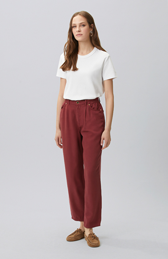 Cherry Diagonal Patterned 5-Pocket Casual Trousers
