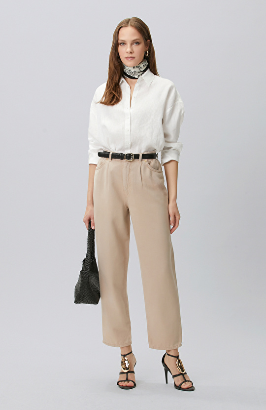 Mink Diagonal Patterned 5-Pocket Casual Trousers