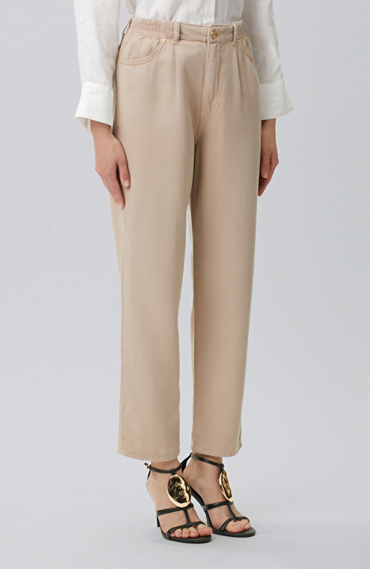 Mink Diagonal Patterned 5-Pocket Casual Trousers