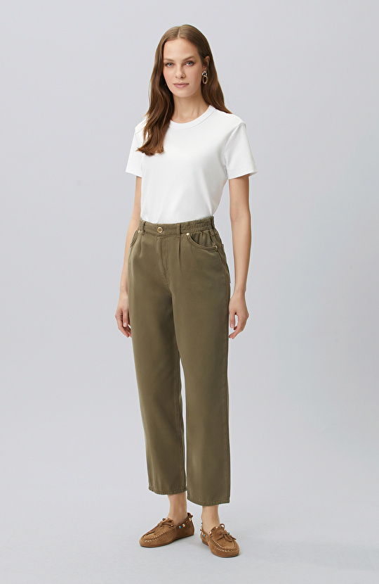 Khaki Patterned Casual Trousers