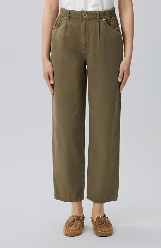 Khaki Patterned Casual Trousers