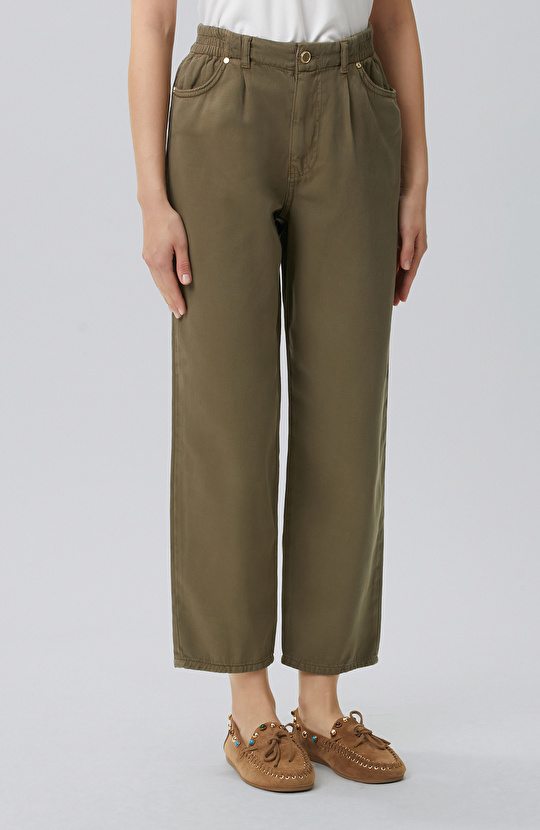 Khaki Patterned Casual Trousers