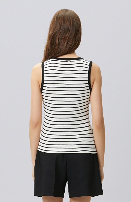 Siyah Beyaz İnce Askılı Çizgili Kaşkorse Atlet