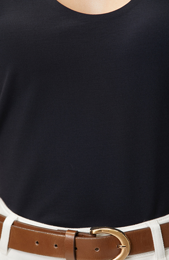 Navy Blue String Strappy Satin Blouse