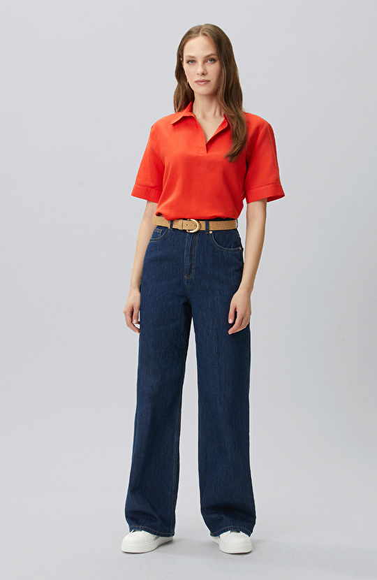 Red Linen Blend Blouse