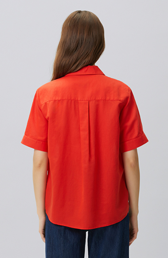 Red Linen Blend Blouse