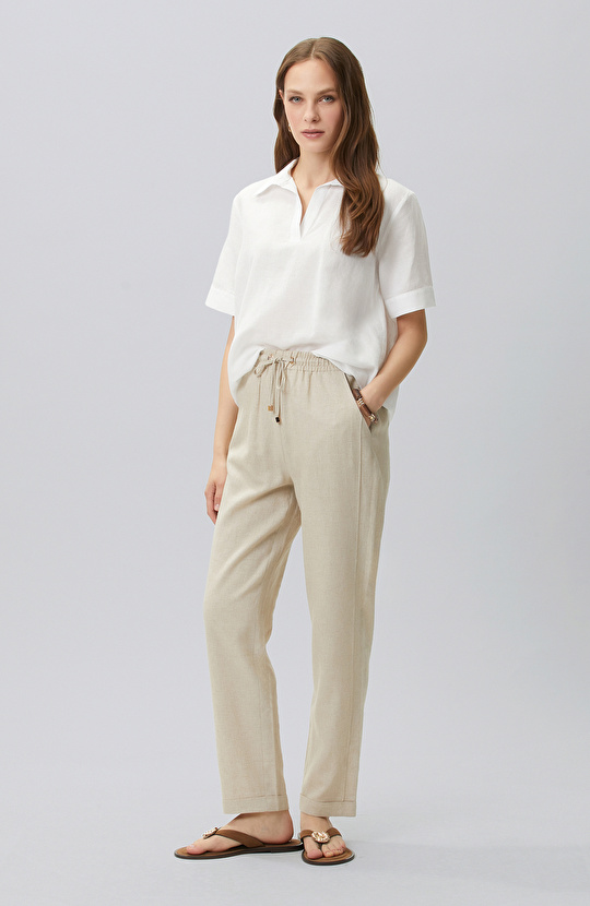 White Linen Blend Blouse