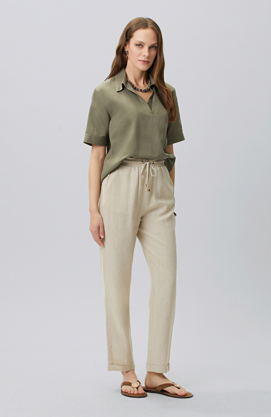 Khaki Linen Blend Blouse