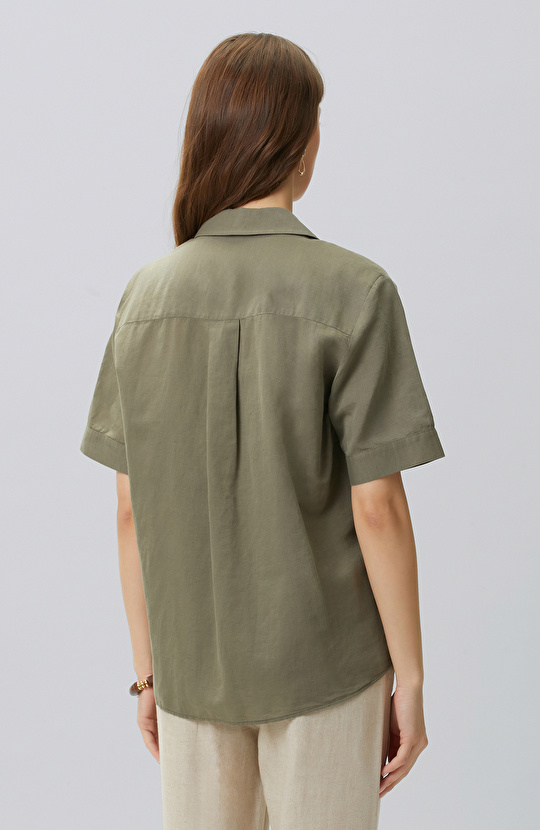 Khaki Linen Blend Blouse