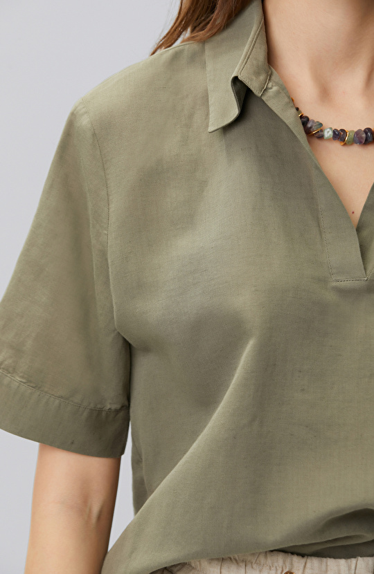Khaki Linen Blend Blouse