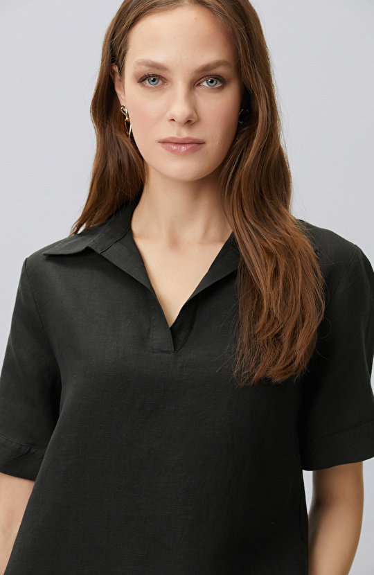 Black Linen Blend Blouse