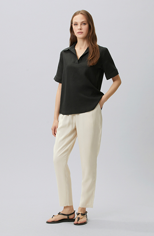 Black Linen Blend Blouse