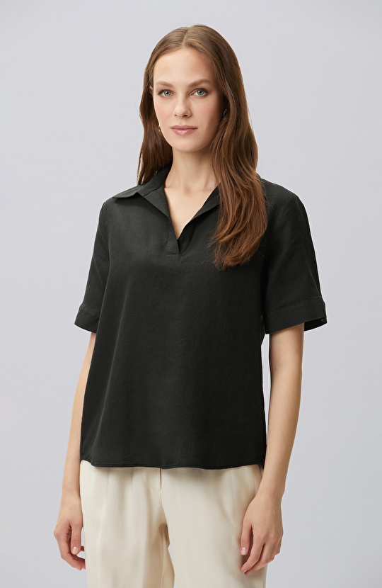 Black Linen Blend Blouse