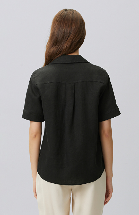Black Linen Blend Blouse