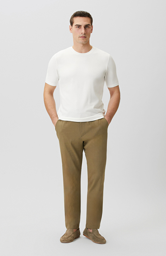 Haki Keten Karışımlı Pantolon
