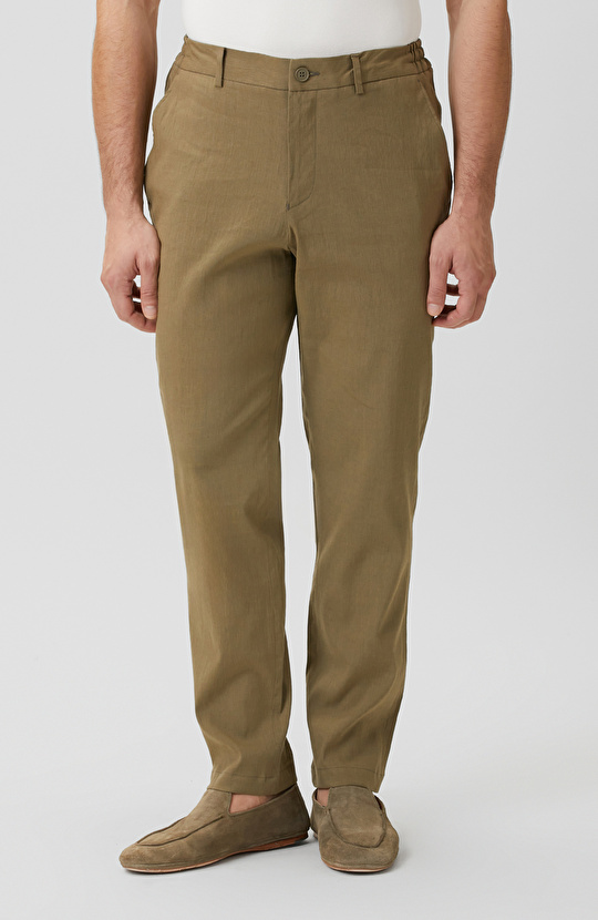 Haki Keten Karışımlı Pantolon