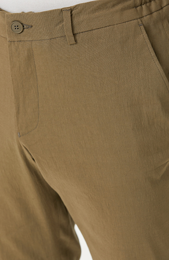 Haki Keten Karışımlı Pantolon